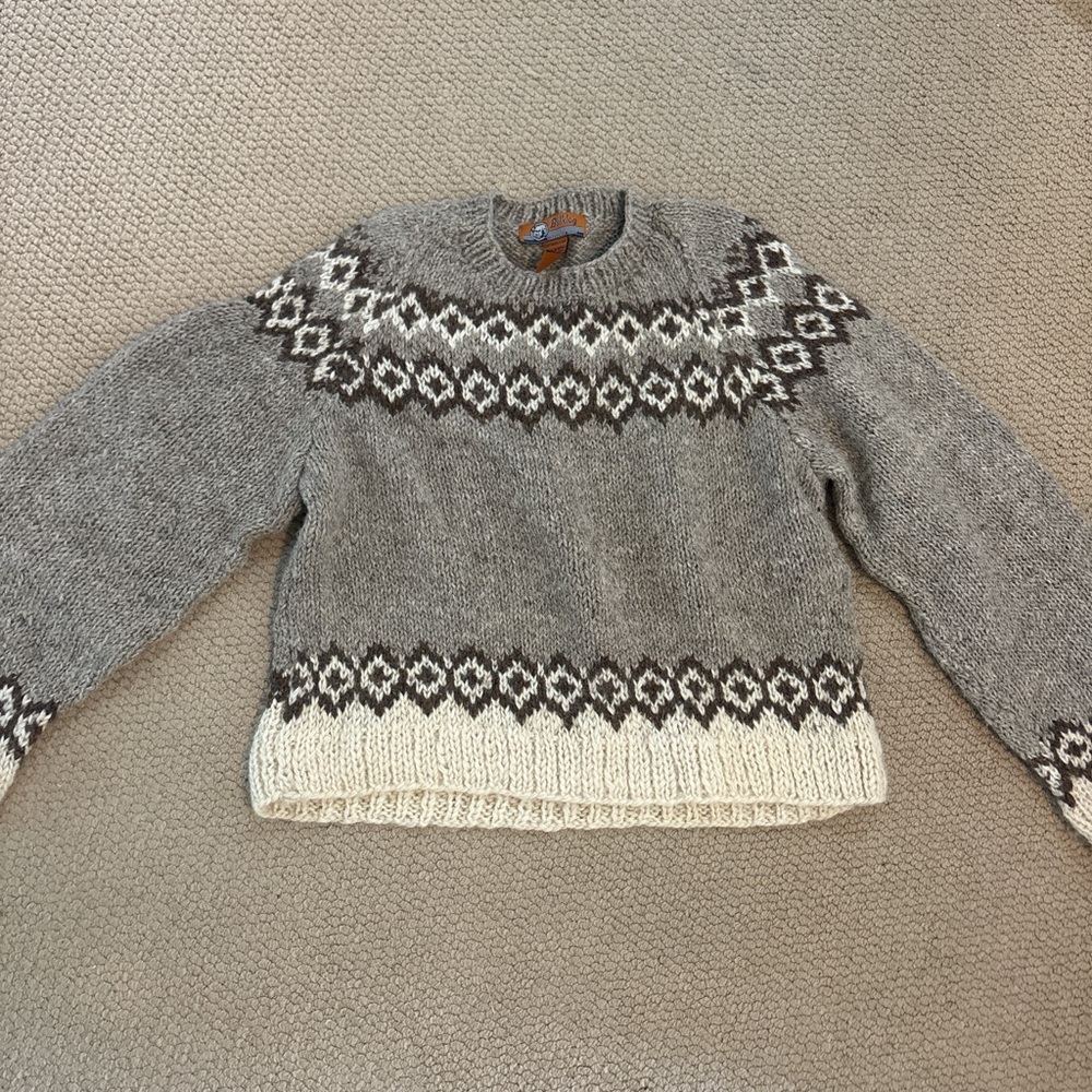 Vintage Wool Gray and Brown Patterned Sweater